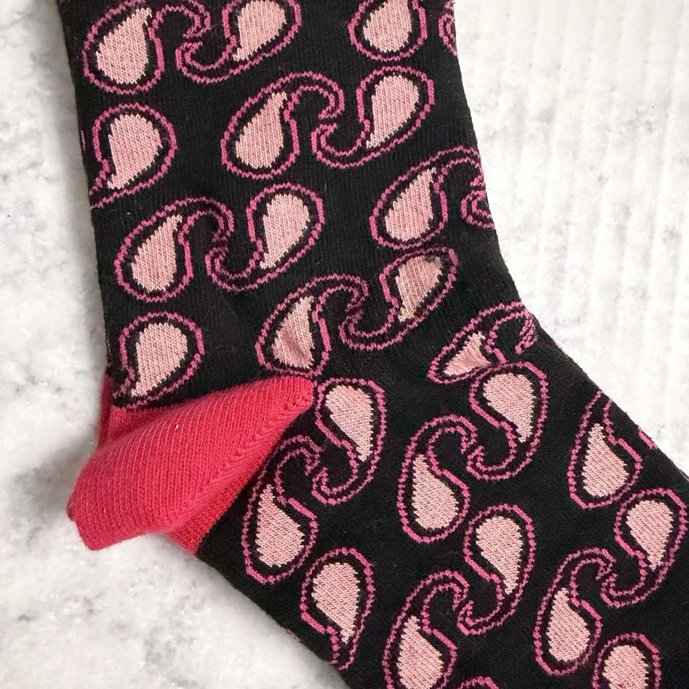Duchamp London Mens Dress Socks Crew Linked Toe Paisley Pattern Pink Black OS